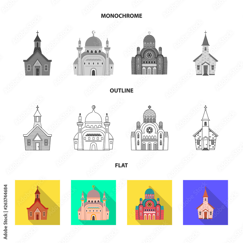 Isolated object of cult and temple logo. Collection of cult and parish stock symbol for web. Isolated object of cult and temple logo. Collection of cult and parish stock symbol for web.