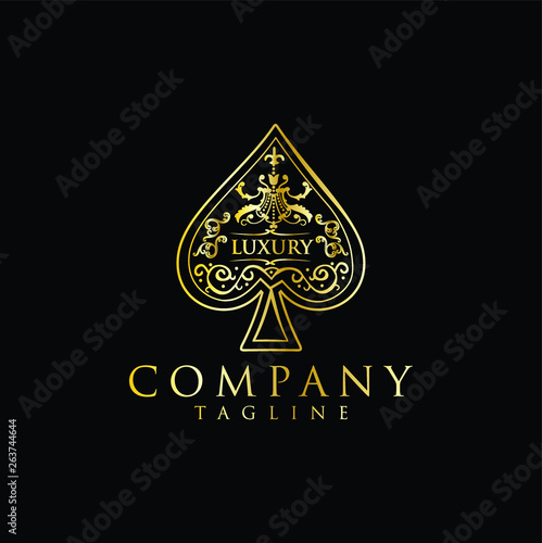 Gold Spade Logo Luxury Design Vintage Hipster Retro. The heart ace Spade logo gold stock vector