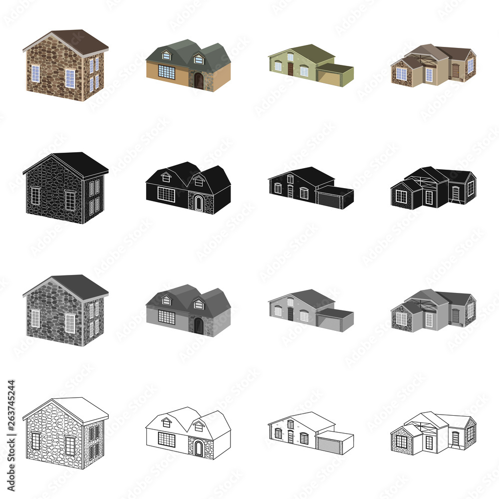 Vector design of facade and housing icon. Collection of facade and infrastructure stock symbol for web.