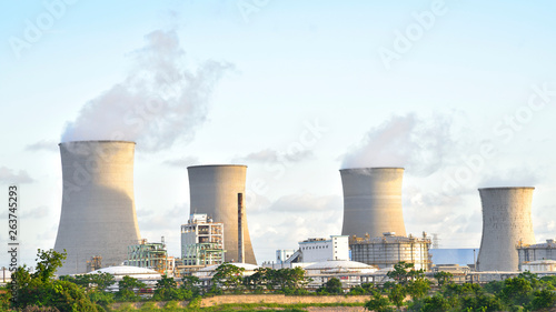 Coal-fired power plants under the blue sky white clouds