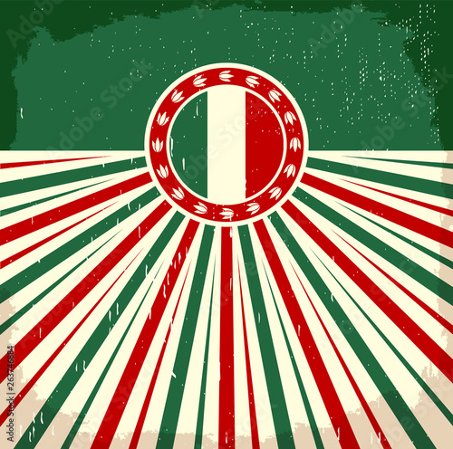Italy vintage old card with Italian flag colors, vector design, Italy holiday decoration
