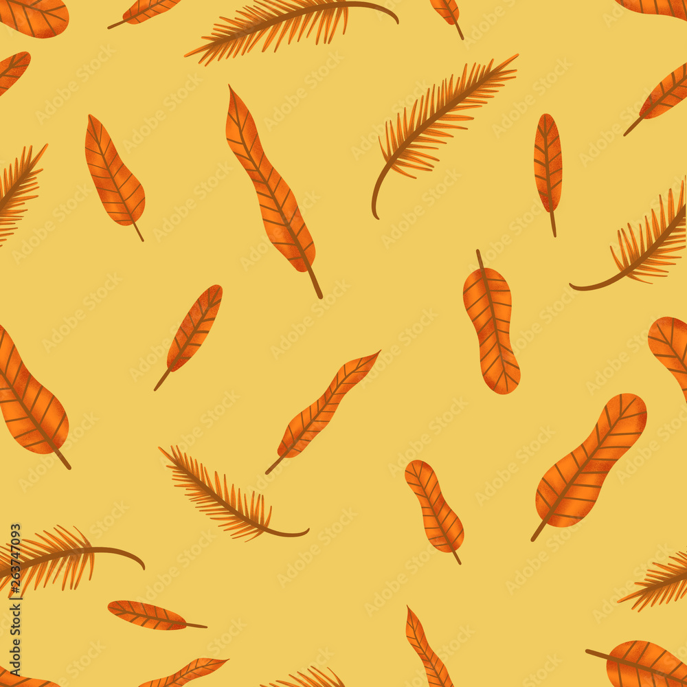 Fototapeta premium seamless pattern with autumn leaves on yellow background