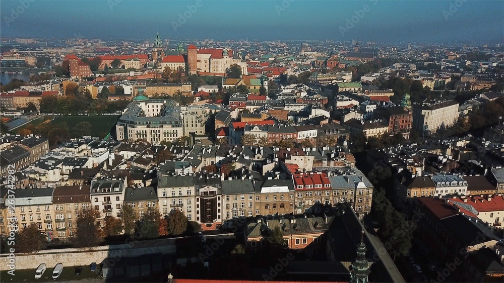 Fototapeta premium Aerial View of Krakow, Wawel, Royal Castle, Poland,