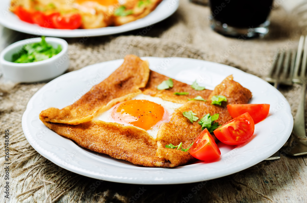 Buckwheat crepes with cheese and egg