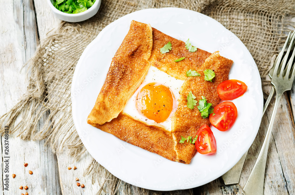 Buckwheat crepes with cheese and egg Buckwheat crepes with cheese and egg