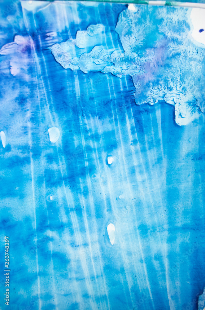 Naklejka premium Splashes of watercolor texture. Original abstract blob, paper, stone, ice, space, galaxy, cosmic light blue spots