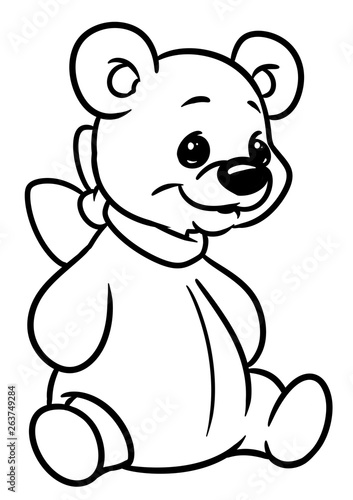 Toy big teddy bear sitting cartoon illustration isolated image coloring page 