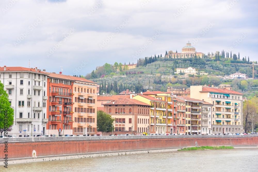 View of Adige River and Colourful Buildings in Verona, Italy