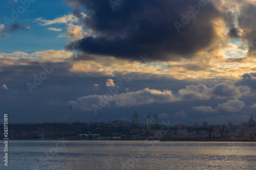 Cloudy sunset over Baku