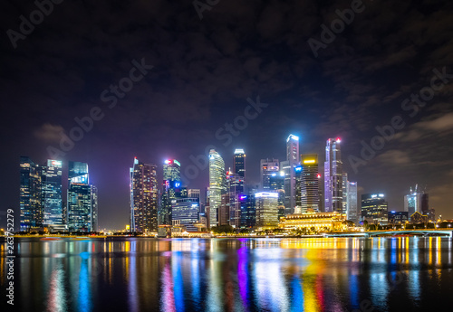 2019 February 28, Singapore - Cityscape night scenery of colorful the buildings in downtown.