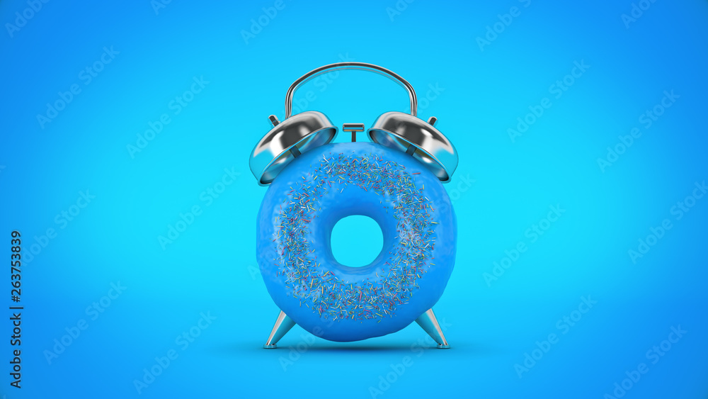 Breakfast time, donut with the shape of a clock. 3d rendering Breakfast time, donut with the shape of a clock. 3d rendering