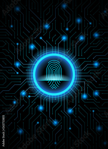 Cyber security fingerprint dark blue abstract digital conceptual technology background. Computer technology website internet infographics. Finger-print scanning. Hand print.