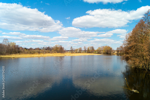 Fototapeta Naklejka Na Ścianę i Meble -  Spring landscape with riverside village