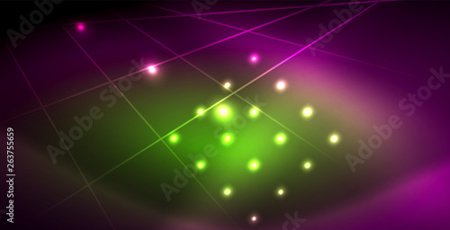 Neon glowing lines, magic energy space light concept, abstract background wallpaper design