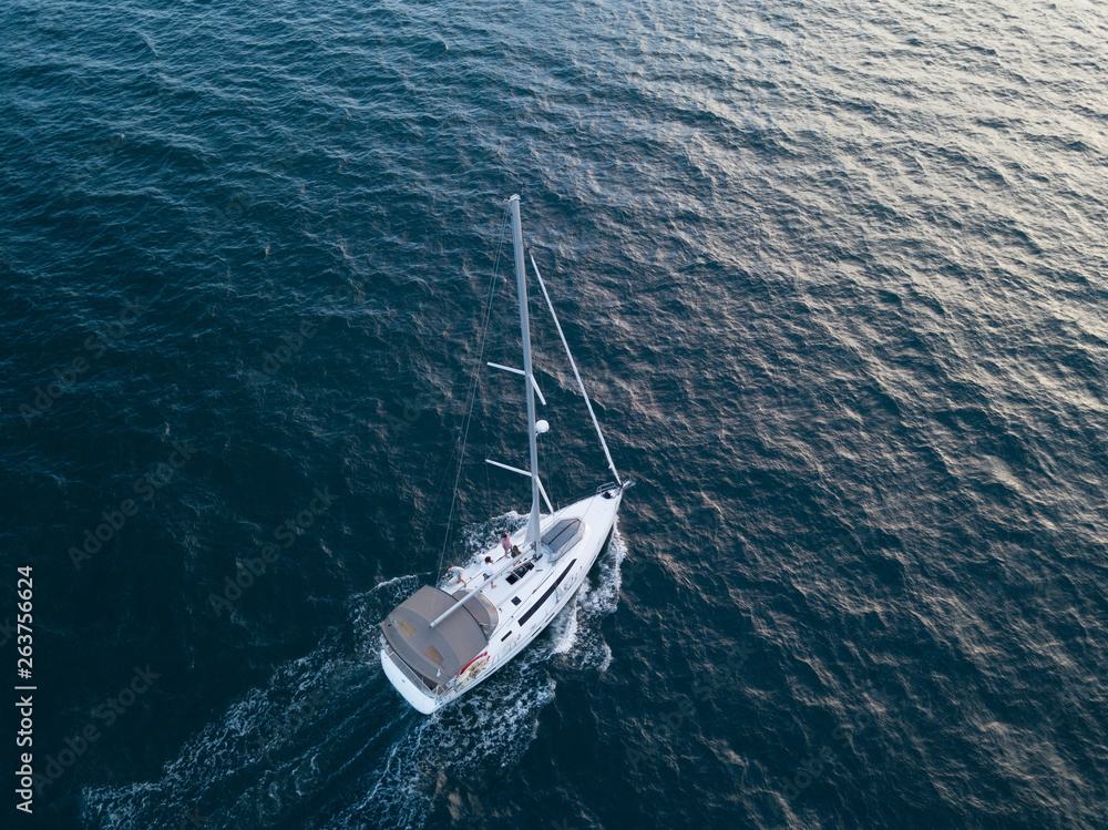 Fototapeta premium Aerial image of Sailboat