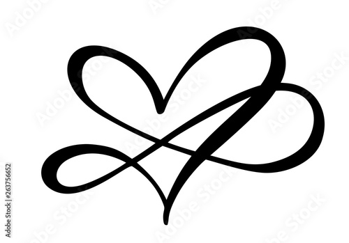 Heart love sign forever. Infinity Romantic symbol linked, join, passion and wedding logo. Template for t shirt, card, poster. Design flat element of valentine day. Vector illustration