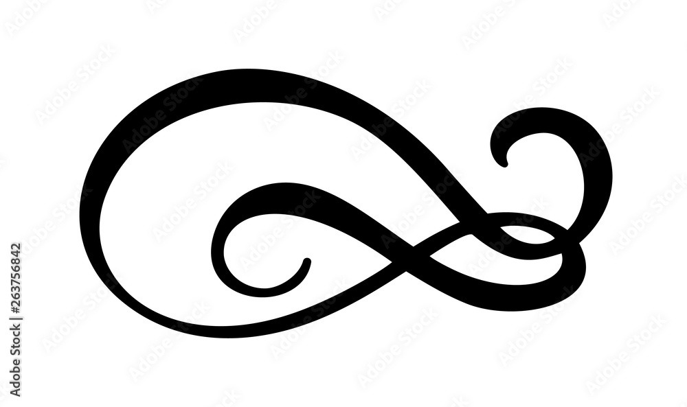 Infinity calligraphy vector illustration symbol. Eternal limitless emblem. Black mobius ribbon silhouette. Modern brush stroke. Cycle endless life concept. Graphic design element for card and logo