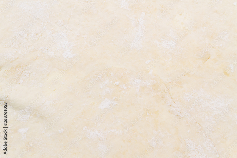 Fototapeta premium Rolled out raw dough on a table with scattered flour