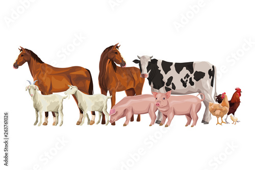 horse cow pig goat rooster hen