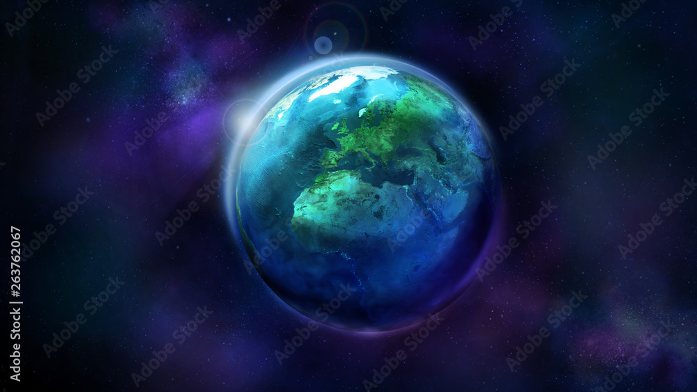 Obraz premium Realistic Earth from space showing Africa, Europe and Asia.