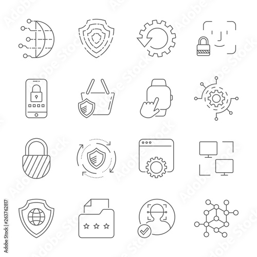 Digital technology, security, protection, innovation in cyberspace. Editable Stroke. EPS 10