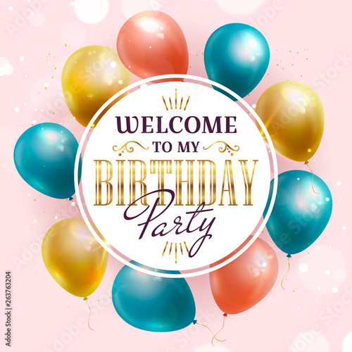 Birthday party invitation with balloons. Vector.