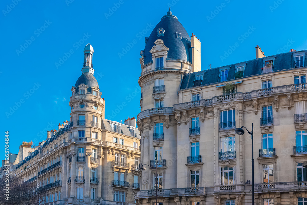 Paris, beautiful building in a chic area, typical parisian facade