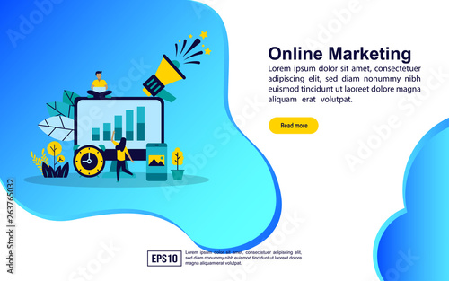 Vector illustration concept of online marketing. Modern illustration conceptual for banner, flyer, promotion, marketing material, online advertising, business presentation