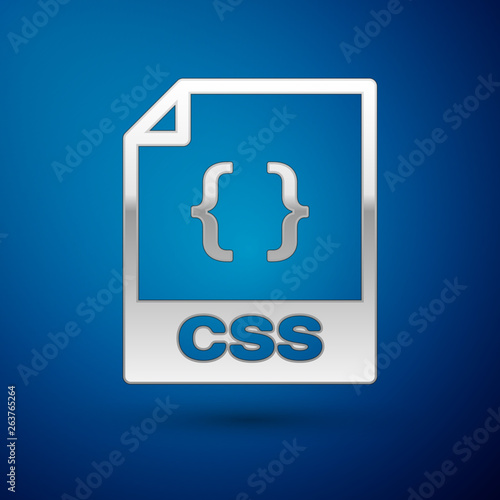 Silver CSS file document icon. Download css button icon isolated on blue background. CSS file symbol. Vector Illustration