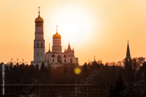 Moscow Kremlin and St Basil's Cathedral at sunset, Russia.