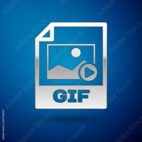 Silver GIF file document icon. Download gif button icon isolated on blue background. GIF file symbol. Vector Illustration