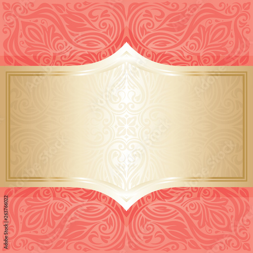 Living Coral gold vector wallpaper trendy fashion mandala design wedding shiny background