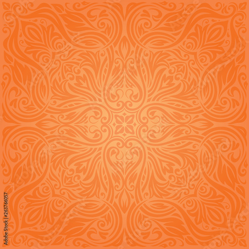 Orange Retro style colorful Floral mandala wallpaper background trend fashion design