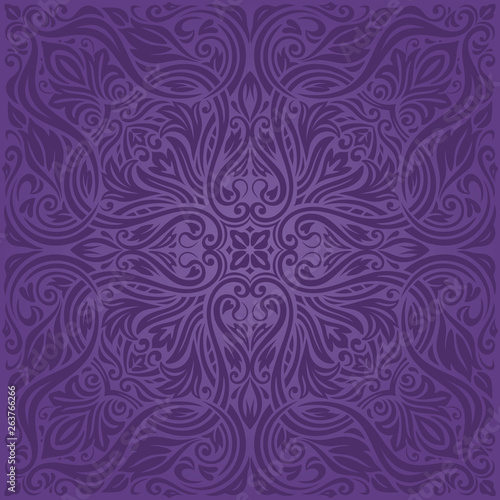 Violet purple Flowers, ornate vintage seamless pattern Floral background trendy fashion mandala design