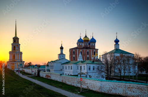 Dormition Cathedral at Ryazan during stunning sunset background