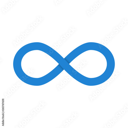 Blue infinity symbol with shadow isolated on white background. Vector illustration