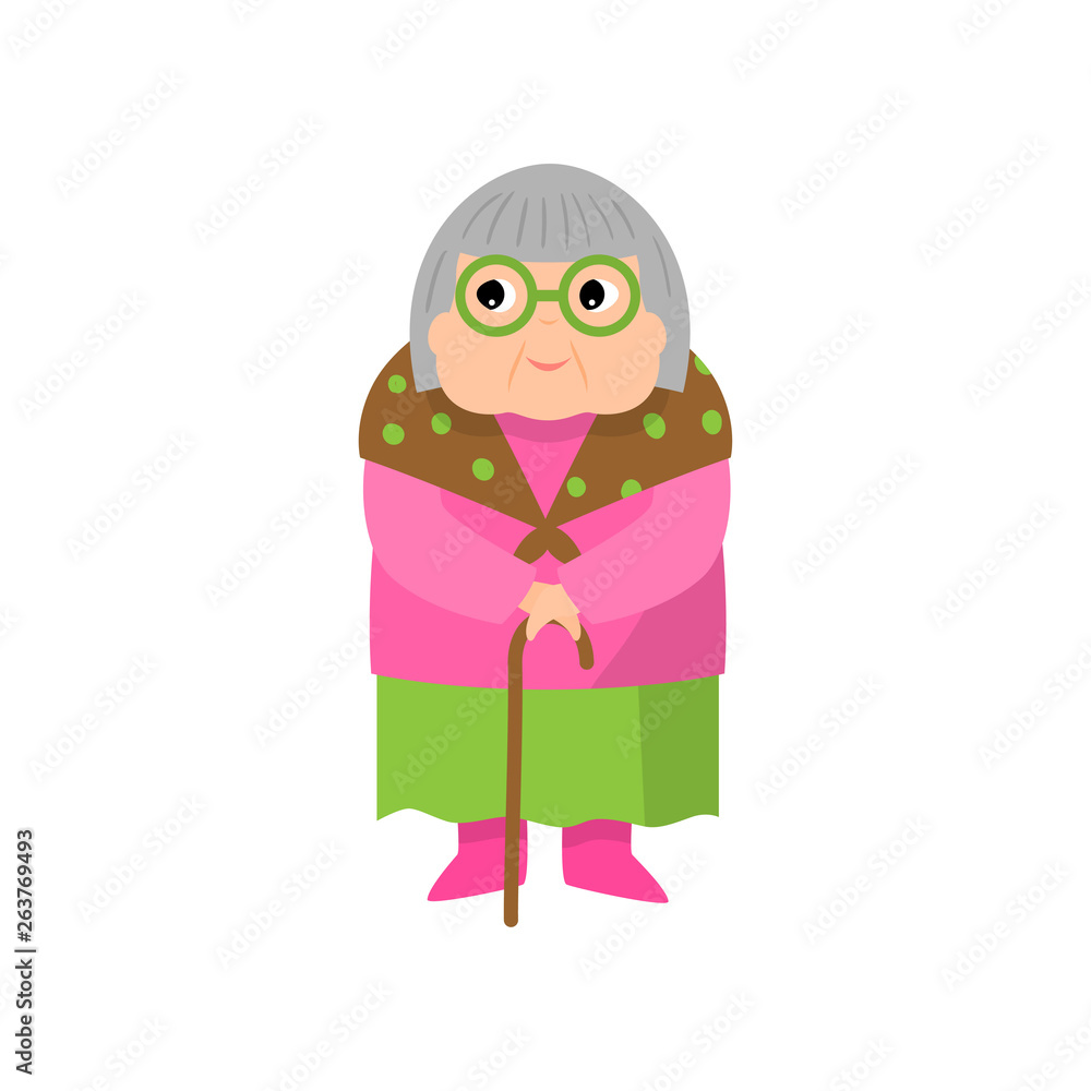 Cute old grandmother waiting son in walking wood stick Cute old grandmother waiting son in walking wood stick