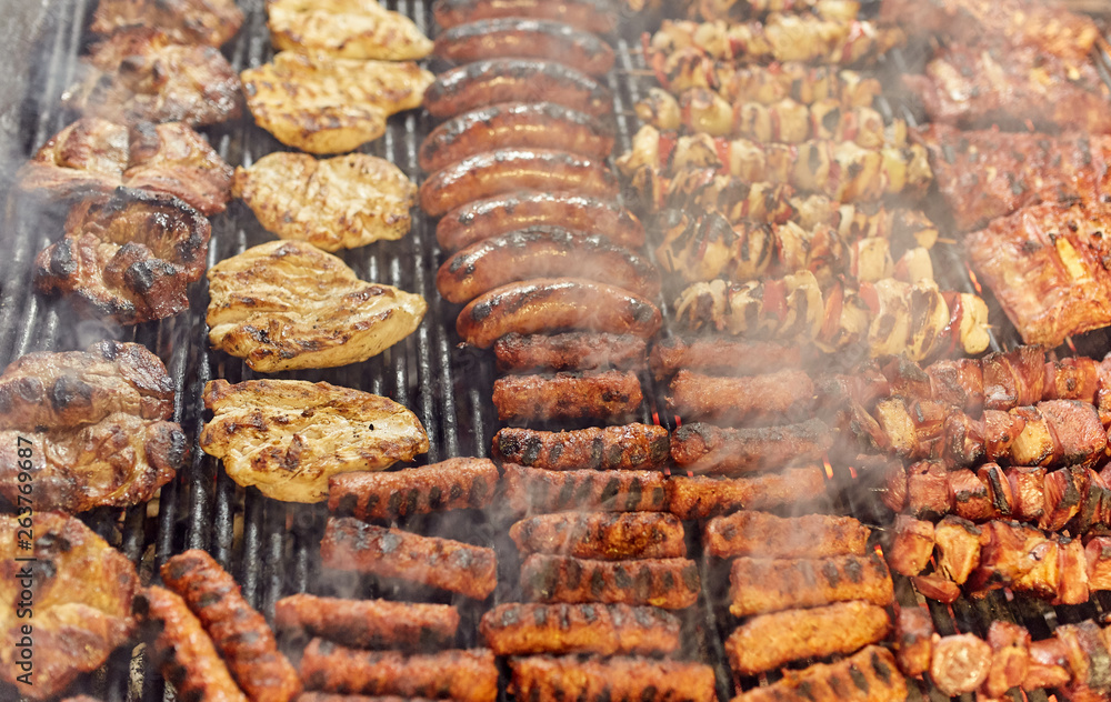 A variety of meat on the grill A variety of meat on the grill
