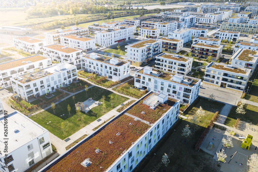 New apartment blocks in a residential area