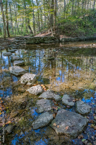 Fototapeta Naklejka Na Ścianę i Meble -  Stepping Stones across Birch Creek in Glen Helen Nature Preserve by Yellow Springs, Ohio