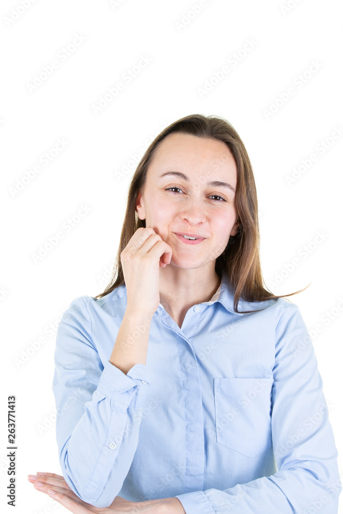 Portrait of happy woman isolated over white background in businesswoman pose Portrait of happy woman isolated over white background in businesswoman pose