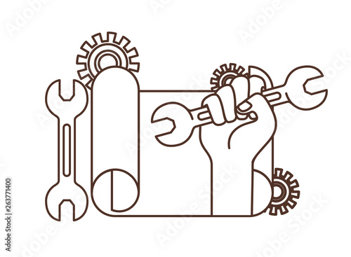 hand with construction plan isolated icon