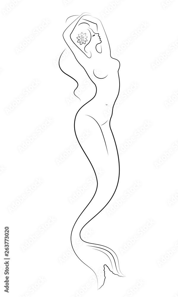 Silhouette of a mermaid. Beautiful girl is floating in the water. The lady is young and slender. Fantastic image of a fairy tale. Vector illustration Silhouette of a mermaid. Beautiful girl is floating in the water. The lady is young and slender. Fantastic image of a fairy tale. Vector illustration