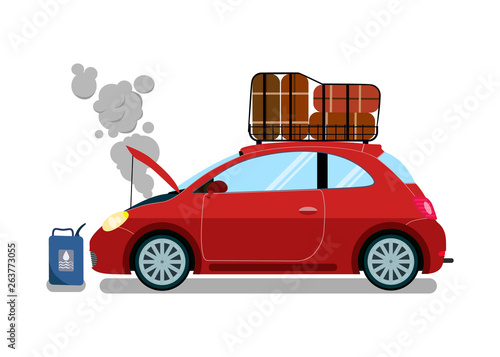 Broken Trip Automobile Flat Vector Illustration