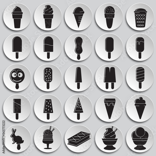 Ice cream icons set on plates background for graphic and web design. Simple vector sign. Internet concept symbol for website button or mobile app.