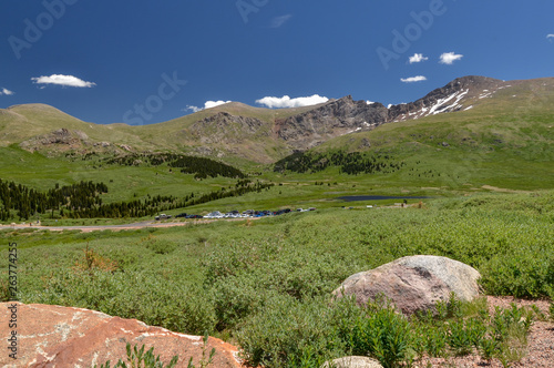 Mount Bierstadt and Mount Spalding scenic view from car park at Guanella Pass Summit (Clear Creek County, Colorado, USA) photo