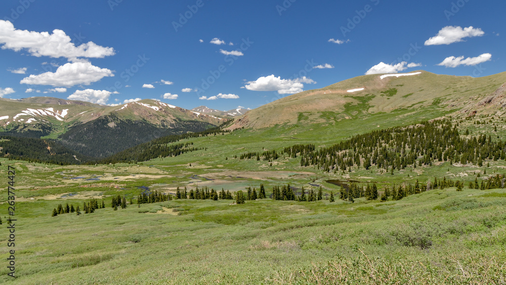 panoramic view of Gray Wolf Mountain and Scott Gomer Creek at Guanella Pass Summit from Bierstadt trail (Clear Creek County, Colorado, USA)