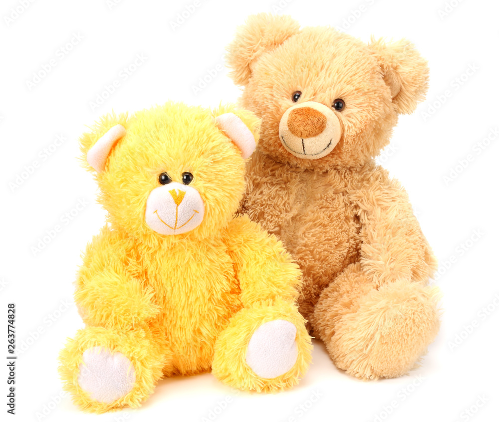 Fototapeta premium Two toy teddy bears isolated on white background