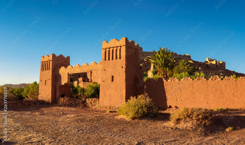 Entry gate of Ait Benhaddou in Morocco at sunset