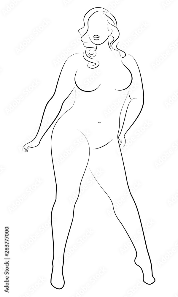 Silhouette of a big woman's figure. The girl is standing. The woman is overweight, she is beautiful and sexy. Vector illustration. Silhouette of a big woman's figure. The girl is standing. The woman is overweight, she is beautiful and sexy. Vector illustration.